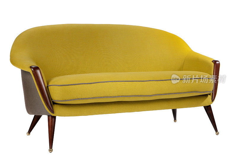 复古风格的沙发六十年代风格的古董芥末黄颜色