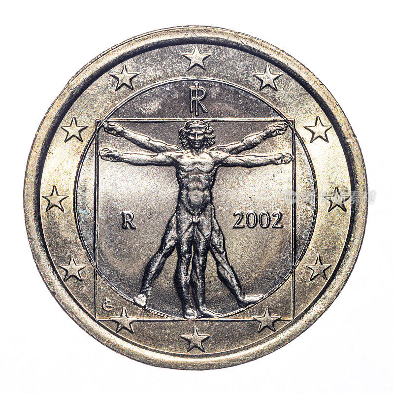 1欧元硬币孤立的白色(2002年)
