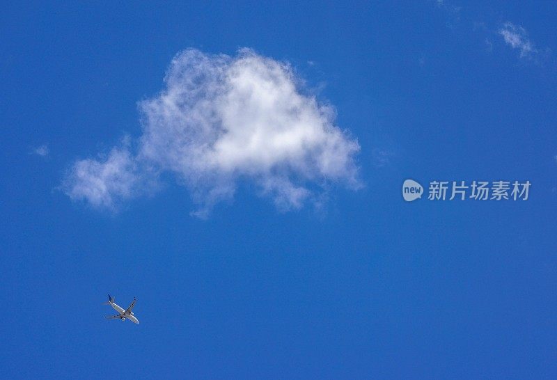 蓝天白云，飞机在飞翔