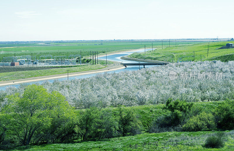 运河穿过加利福尼亚中部的农业地区和湿地