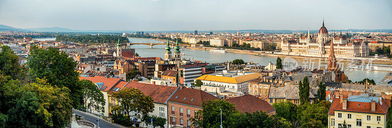 布达佩斯Országház议会匈牙利河船波浪多瑙河全景玛格丽特