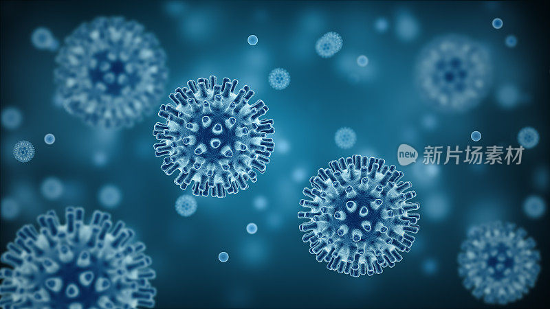 细菌细胞或病毒，显微镜下3d生成视图。