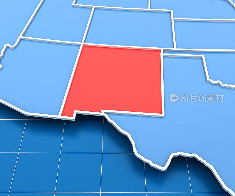 美国地图的3d渲染与新墨西哥州突出显示