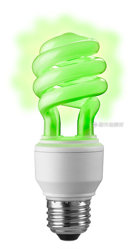 绿色发光的节能灯泡