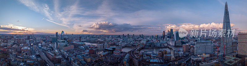 伦敦空中日落城市全景