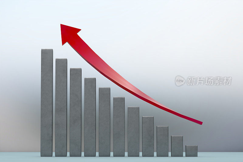 金融上行图，红色箭头柱状图