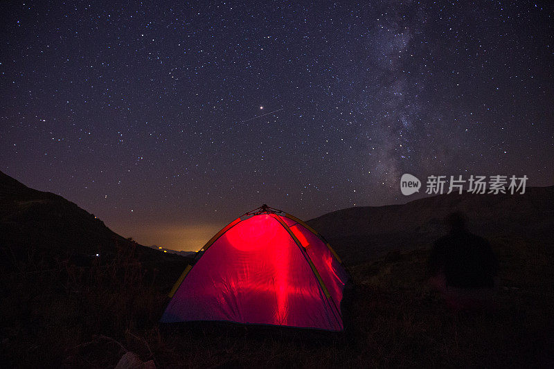 在户外露营天空下与银河