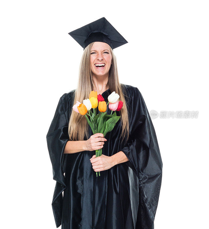 女学生手捧鲜花毕业