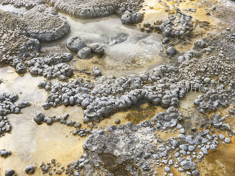 黄石公园上间歇泉盆地银莲花间歇泉周围的间歇泉岩层