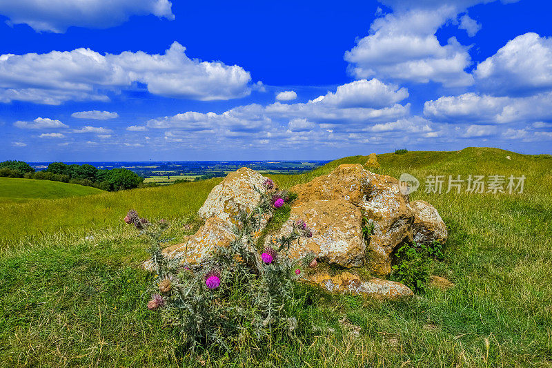 伯顿达塞特山俯瞰英国风景，英国中部的沃里克郡