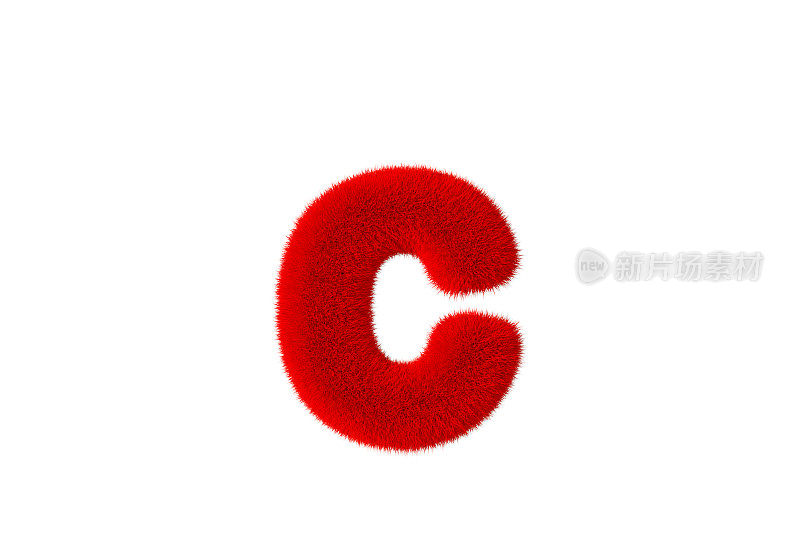 字母c以红色毛茸茸的皮毛小写白色背景