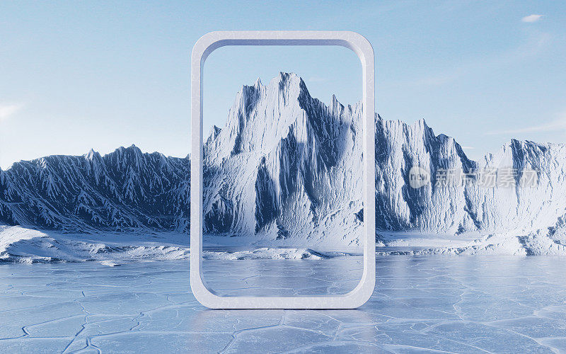 冰地面与裂纹模式，三维渲染。