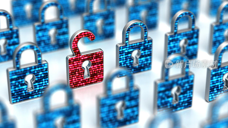 加密你的数据。数字锁。黑客攻击和数据泄露。有加密计算机代码的大数据。保护您的数据。网络安全和隐私概念。数据库存储三维插图