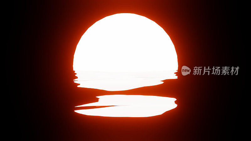 亮橙色日落反射在水中或海洋在黑色背景。