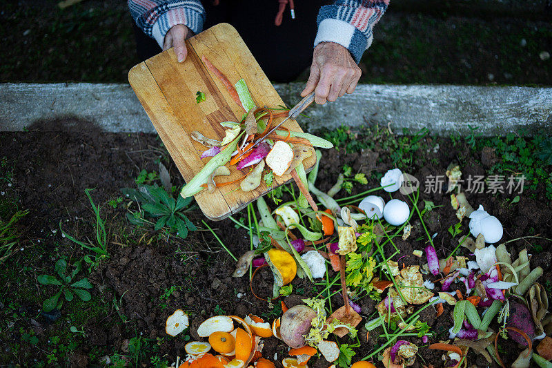 将蔬菜皮倒入土壤中作为肥料，以减少食物浪费