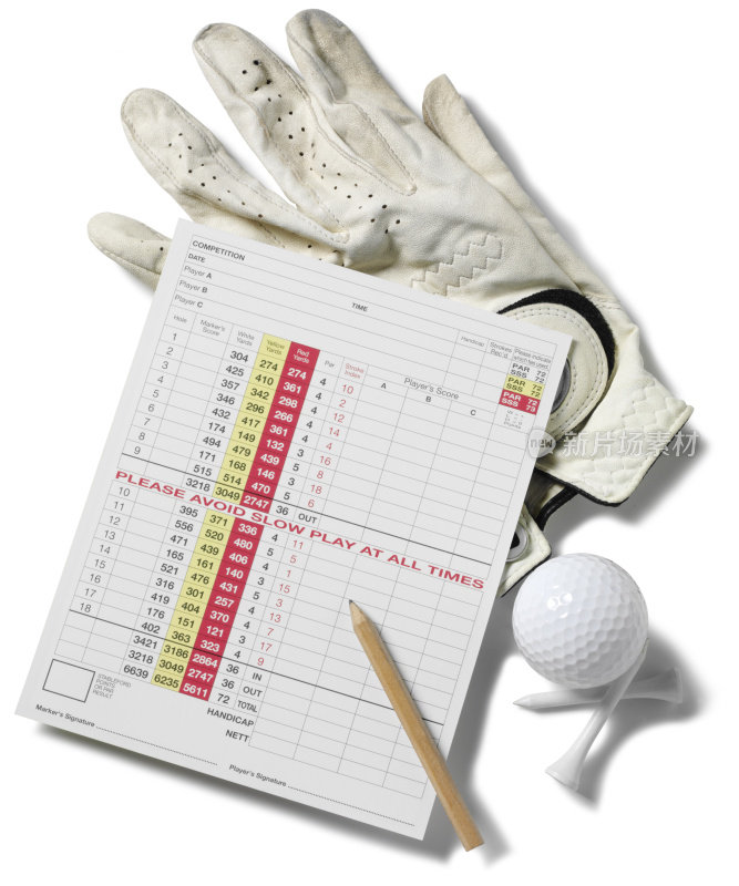 高尔夫记分卡，手套和球