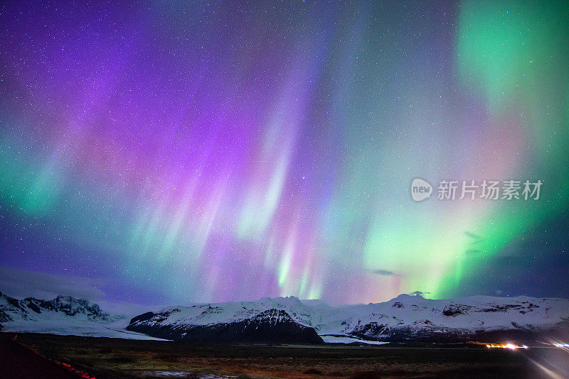 冰岛Skaftafell的极光展示