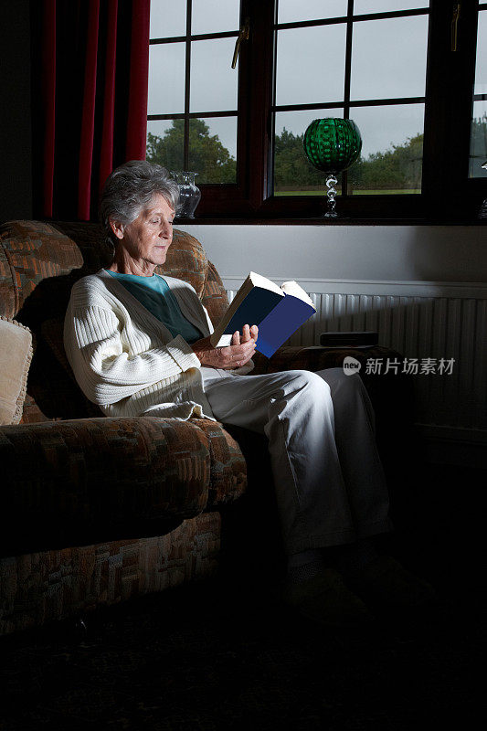 读平装书的老妇人