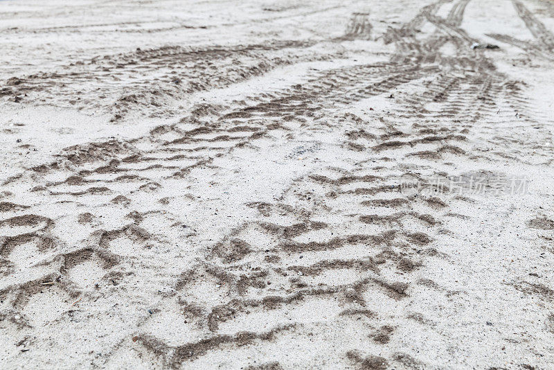 沙地上有拖拉机轮胎的痕迹