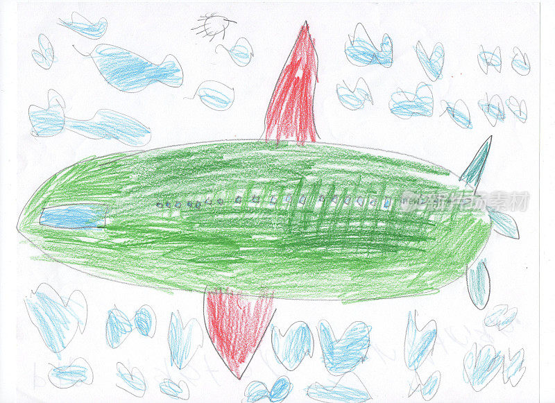 孩子们在画飞机和火车的素描