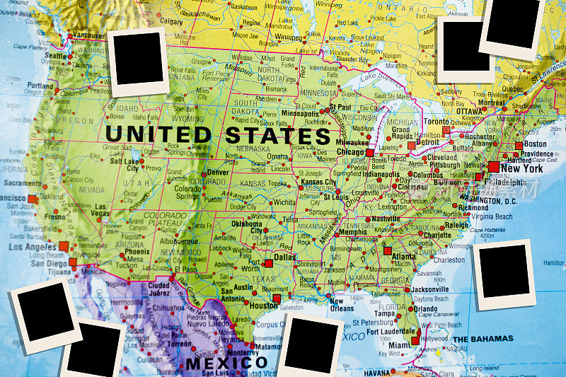 国家:北美国家地图。专注于美国。