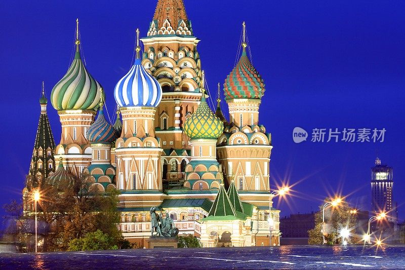 夜间的圣巴西尔大教堂-红场，莫斯科，俄罗斯