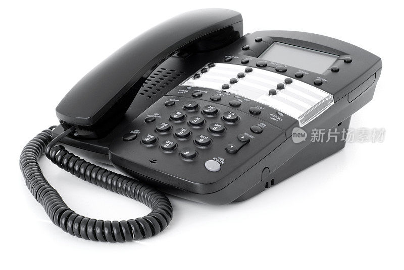 现代黑人商务座机电话孤立在一个白色的背景