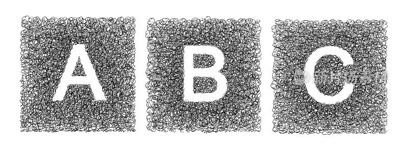 手工制作的字母ABC绘制与图形笔在白色的背景-高分辨率图像