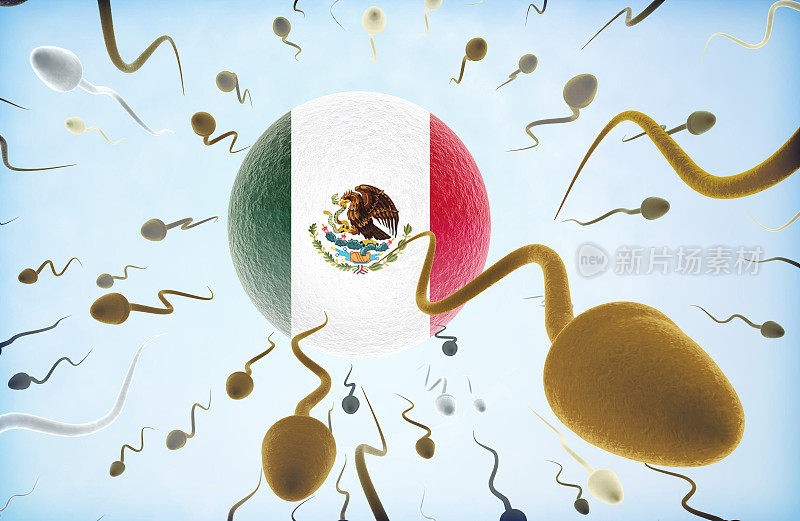 移民的3D插图概念:精子游离墨西哥(系列)