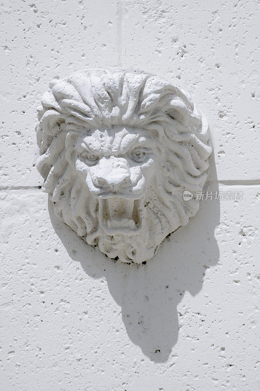 石狮的嘴部挂在墙上。