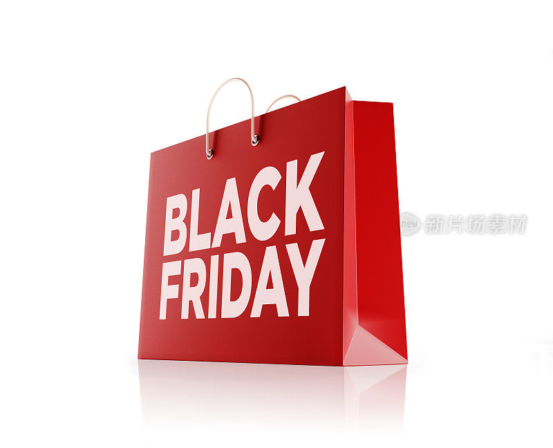 黑色星期五购物概念:白色背景下孤立的红色购物袋