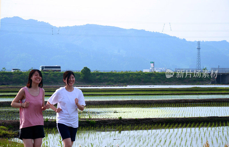 在稻田边奔跑