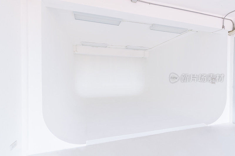 房间的墙壁刷成白色，用作照相馆。