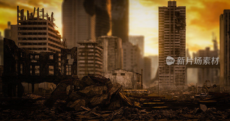 世界末日后的城市景观(聚焦前景)