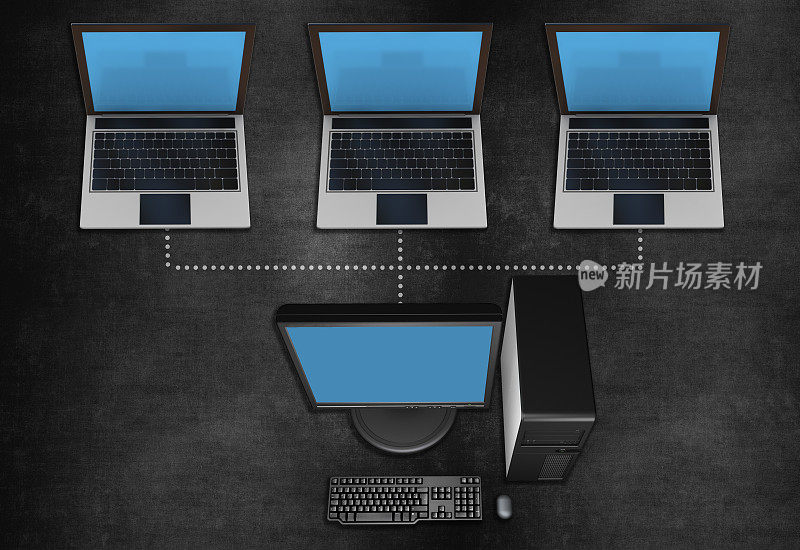 黑板上的数字设备和全球网络概念