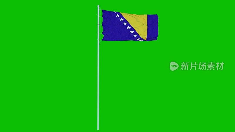 波黑国旗迎风飘扬在绿色屏幕或色键背景上。三维渲染