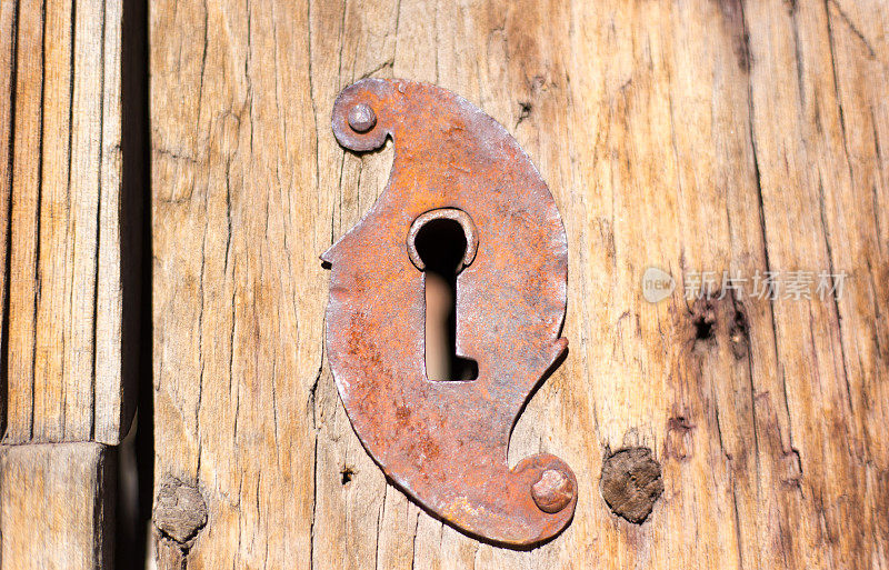 圣塔菲，NM:古董木门细节与生锈的锁眼