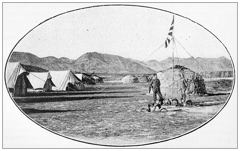 古董黑白照片:帕米尔上的英语营地
