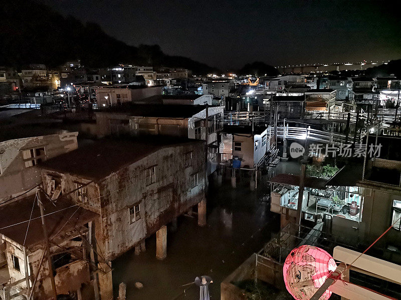 夜间大澳渔村，香港