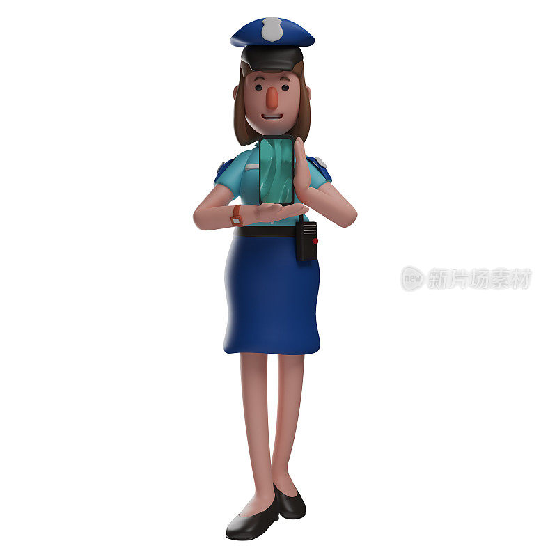 拿着手机的3D女警察卡通人物