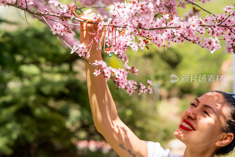 春天开花树与保加利亚马蒂尼察(马蒂尼察)悬挂