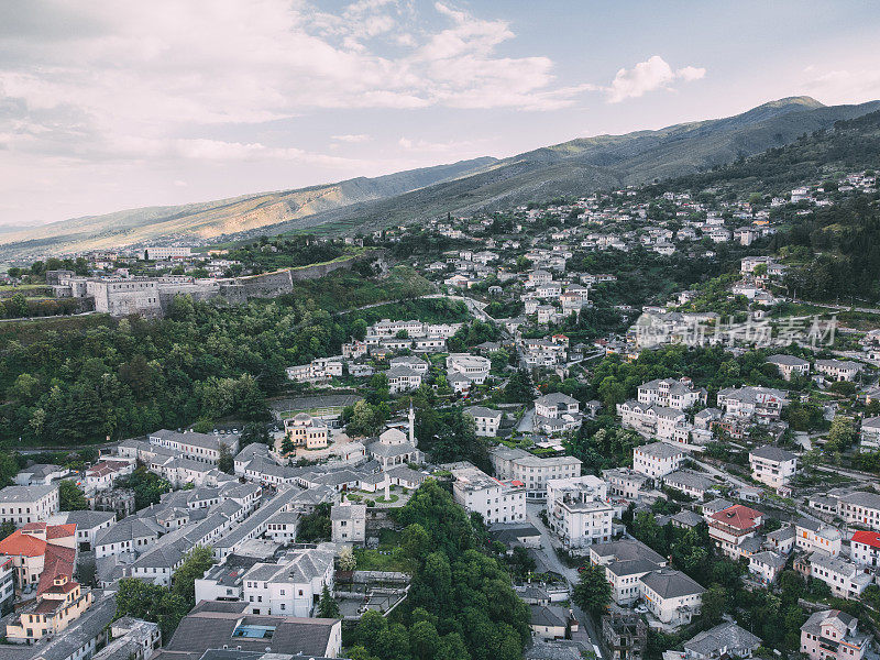 Gjirokaster，无人机拍摄的阿尔巴尼亚老城