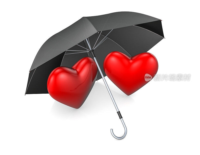 相爱的心站在伞下。情侣相爱的概念。情人节背景。