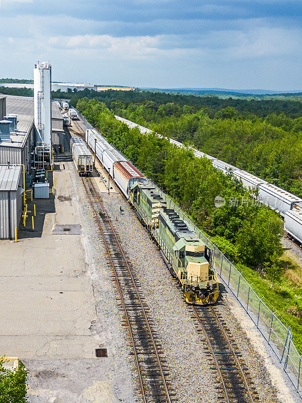 鸟瞰图现代工业铁路基础设施，机车为客户分流铁路车辆