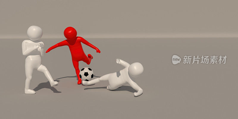 3d插画足球运动员符号在白色的背景，踢球的3d渲染。包括选择路径。