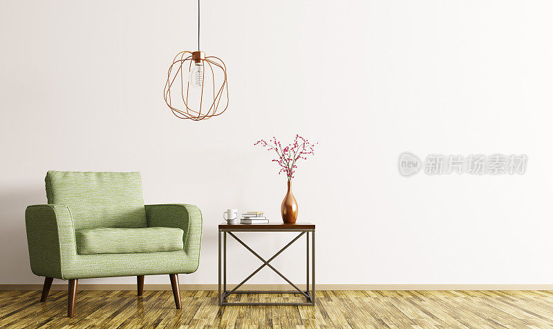 室内扶手椅和咖啡桌3d渲染