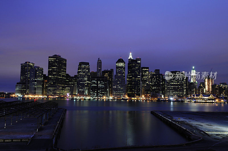 城市夜景横跨东河，曼哈顿，纽约