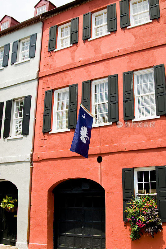 查尔斯顿的棕榈旗和殖民排屋