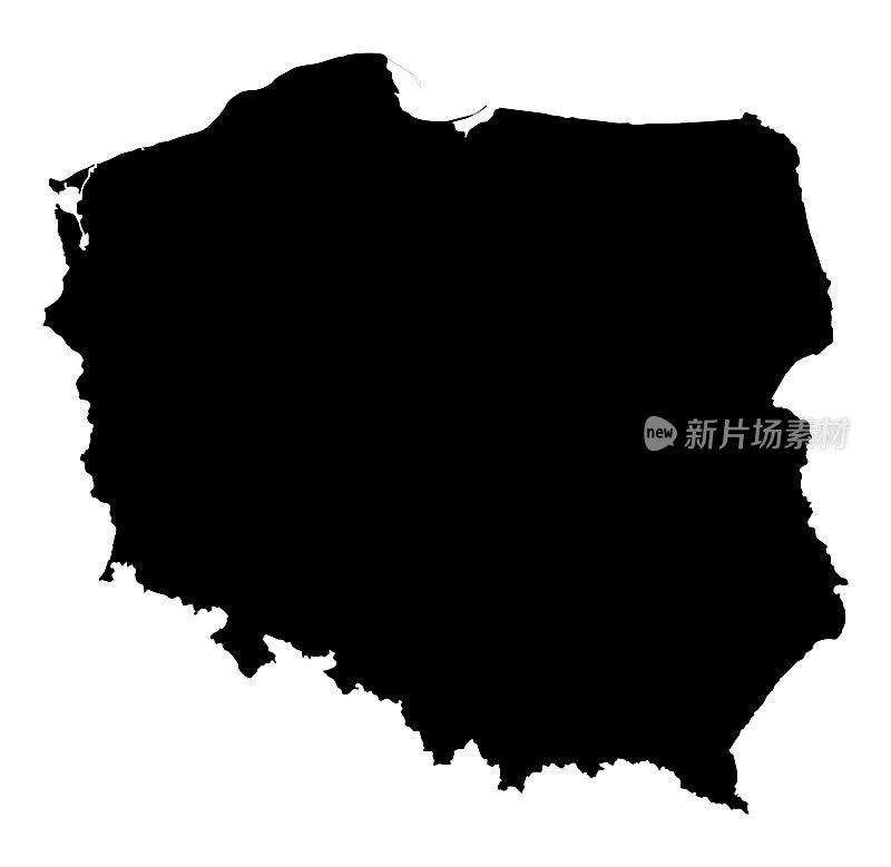 波兰地图剪影轮廓边界上的白色背景