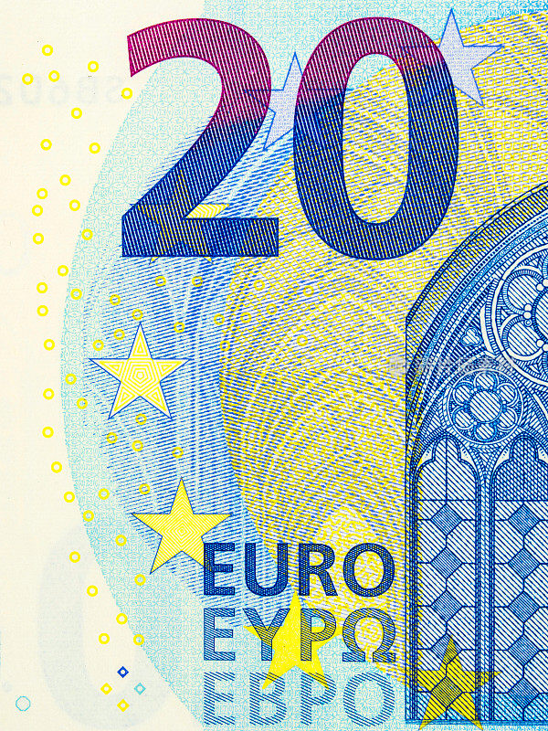 货币20欧元纸币宏观细节